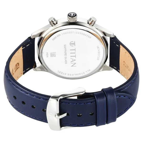 Titan Sapphire Men's Multifunction Watch Analog Blue Dial with Blue Leather Strap, 1874SL02