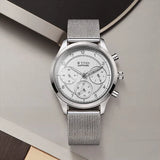 Titan Sapphire Men's Multifunction Watch Analog White Dial with Silver Mesh Band, 1874SM01