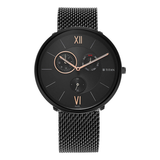 Titan, Men, Analog, Watch, Black Dial, Stainless steel Strap, 1877NM01