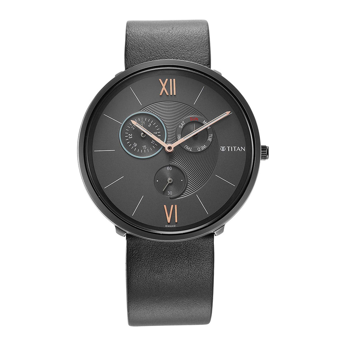 Titan Men's Slim Watch with Grey Dial & Black Leather Strap, 1877QL01