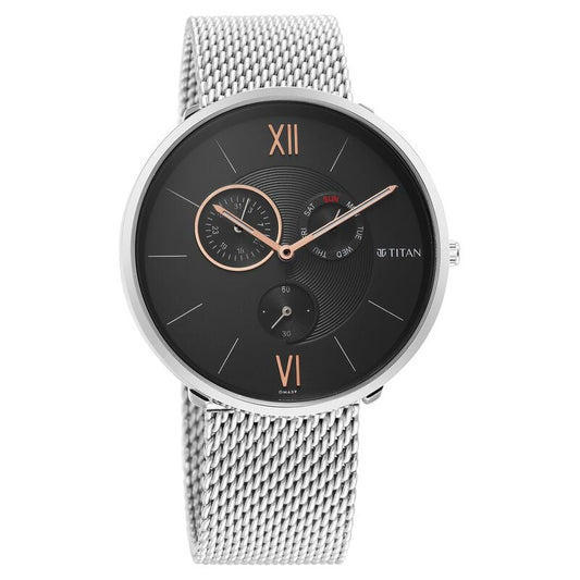 Titan, Men, Analog, Watch, Black Dial, Stainless steel Strap, 1877SM01