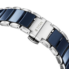Titan Men's Watch Edge Collection, Blue Dial Two Toned Ceramic Strap, 1878KD02