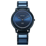 Titan  Edge Men's Analog Watch Blue Dial With Slim Steel & Ceramic Strap ,1878KD04