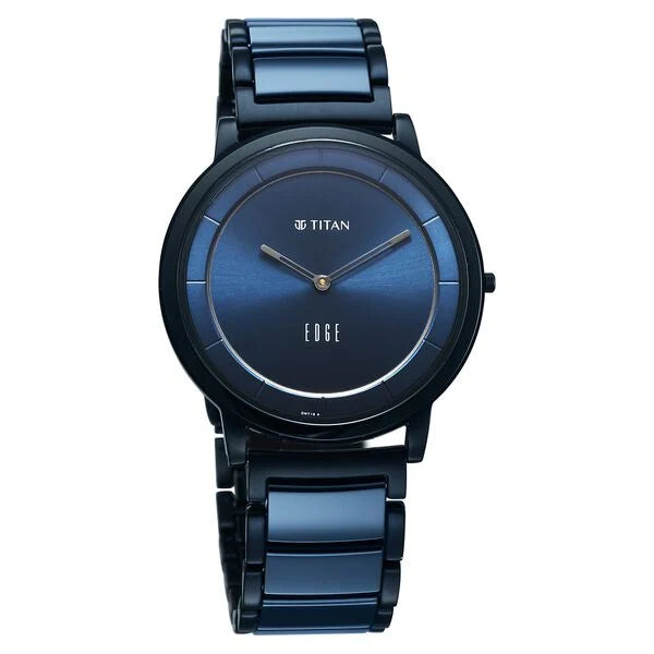 Titan  Edge Men's Analog Watch Blue Dial With Slim Steel & Ceramic Strap, 1878KD04
