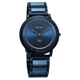 Titan  Edge Men's Analog Watch Blue Dial With Slim Steel & Ceramic Strap ,1878KD04