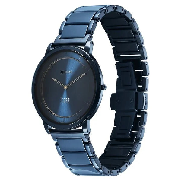 Titan  Edge Men's Analog Watch Blue Dial With Slim Steel & Ceramic Strap ,1878KD04