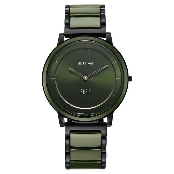 Titan  Edge Men's Analog Watch Green Dial With Slim Steel & Ceramic Strap ,1878KD05