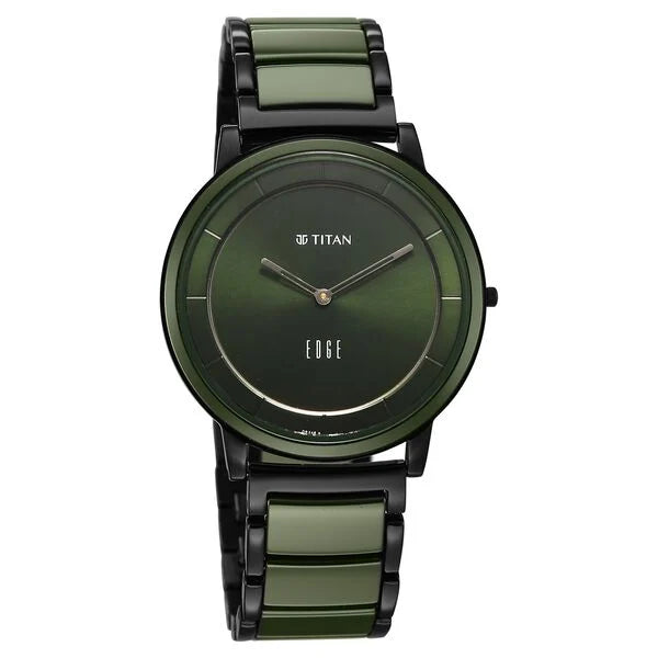 Titan  Edge Men's Analog Watch Green Dial With Slim Steel & Ceramic Strap ,1878KD05