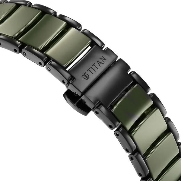 Titan  Edge Men's Analog Watch Green Dial With Slim Steel & Ceramic Strap ,1878KD05