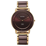 Titan  Edge Men's Analog  Watch Brown Dial With Gold and brown Slim Steel & Ceramic Strap ,1878KD08