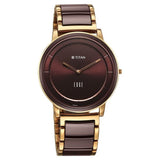 Titan  Edge Men's Analog  Watch Brown Dial With Gold and brown Slim Steel & Ceramic Strap ,1878KD08