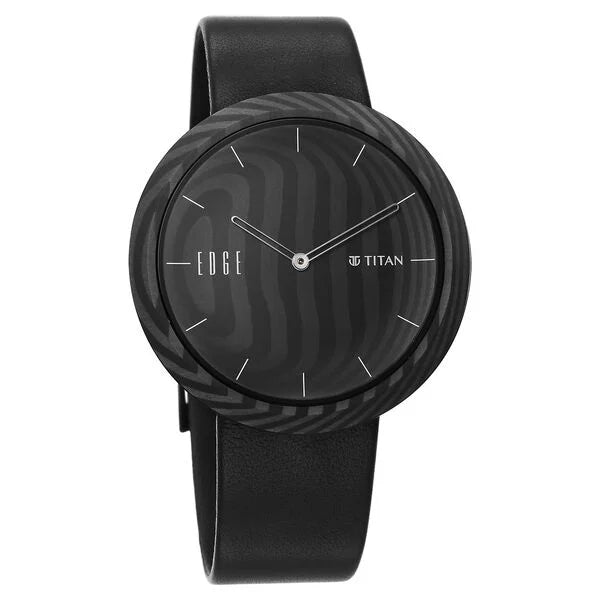 Titan Edge Carbon Fibre Unisex Watch Analog Black Dial with Black Leather Strap, 1881NL01