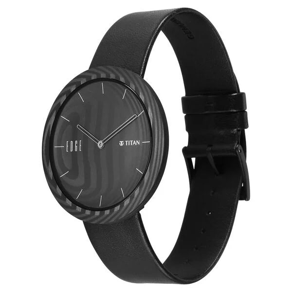 Titan Edge Carbon Fibre Unisex Watch Analog Black Dial with Black Leather Strap, 1881NL01