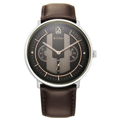 Titan Quartet Men's Multifunction Watch Analog Black Dial With Leather Strap, 1882SL01