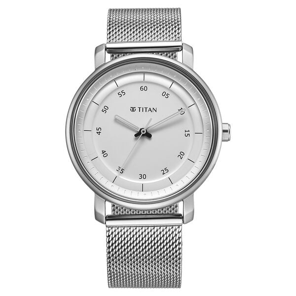 Titan Workwear Men's Watch Analog Silver Dial with Silver Mesh Band, 1884SM01