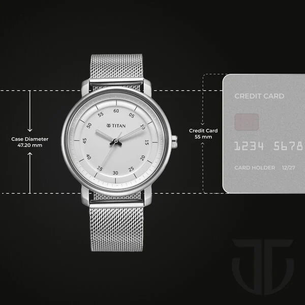 Titan Workwear Men's Watch Analog Silver Dial with Silver Mesh Band, 1884SM01