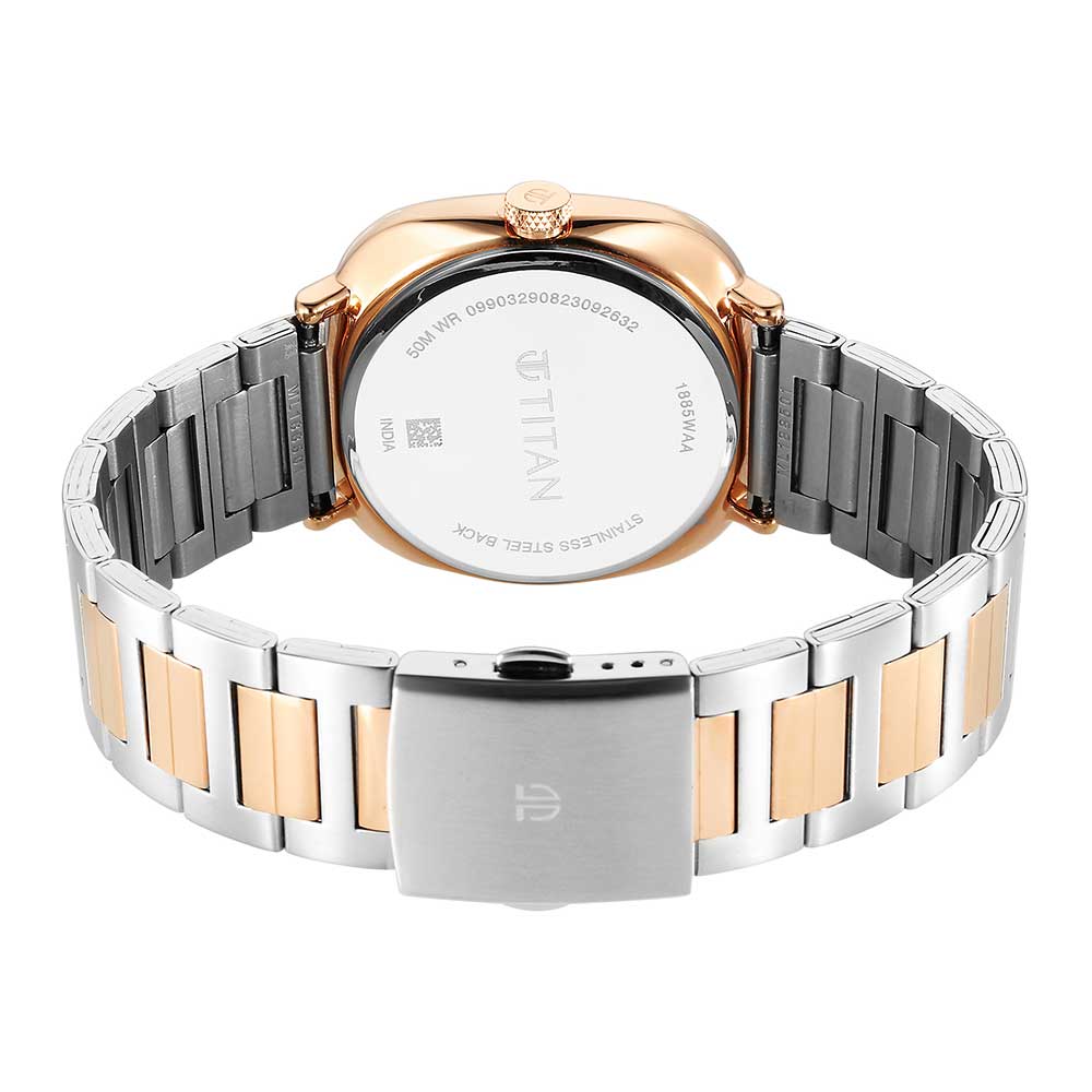 Titan Shaped Case Men's Watch Analog Silver Dial with Two-Toned Stainless Steel Band, 1885KM01