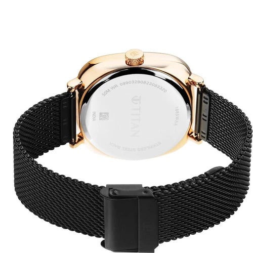Titan Shaped Case Men's Watch Analog Black Dial With Black Stainless Steel  Band, 1885KM02