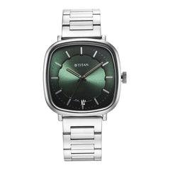 Titan Shaped Case Men's Watch Analog Green Dial with Silver Stainless Steel Band, 1885SM01