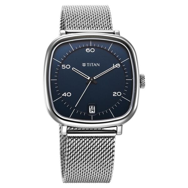 Titan Neo Curve Quartz Analog Men's Watch with Date and Blue Dial and Stainless Steel Strap, 1885SM02
