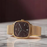Titan Neo Curve Men's Quartz Analog Watch Brown Dial  with Gold Stainless Steel Strap, 1885WM01