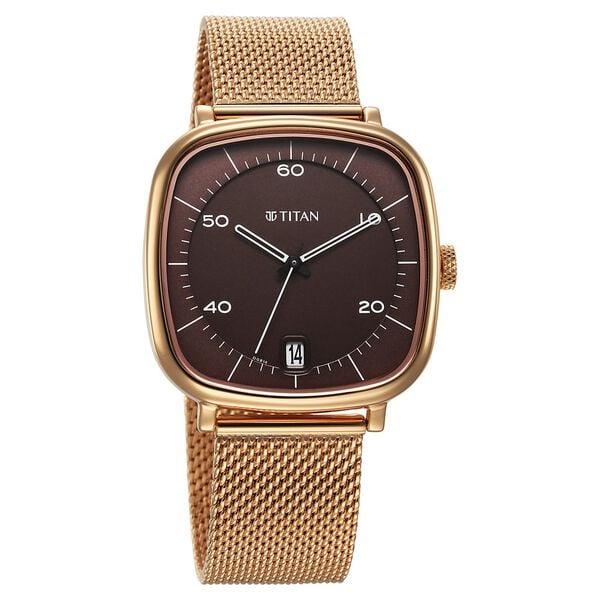 Titan Neo Curve Men's Quartz Analog Watch Brown Dial  with Gold Stainless Steel Strap, 1885WM01
