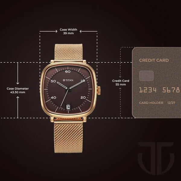 Titan Neo Curve Men's Quartz Analog Watch Brown Dial  with Gold Stainless Steel Strap, 1885WM01