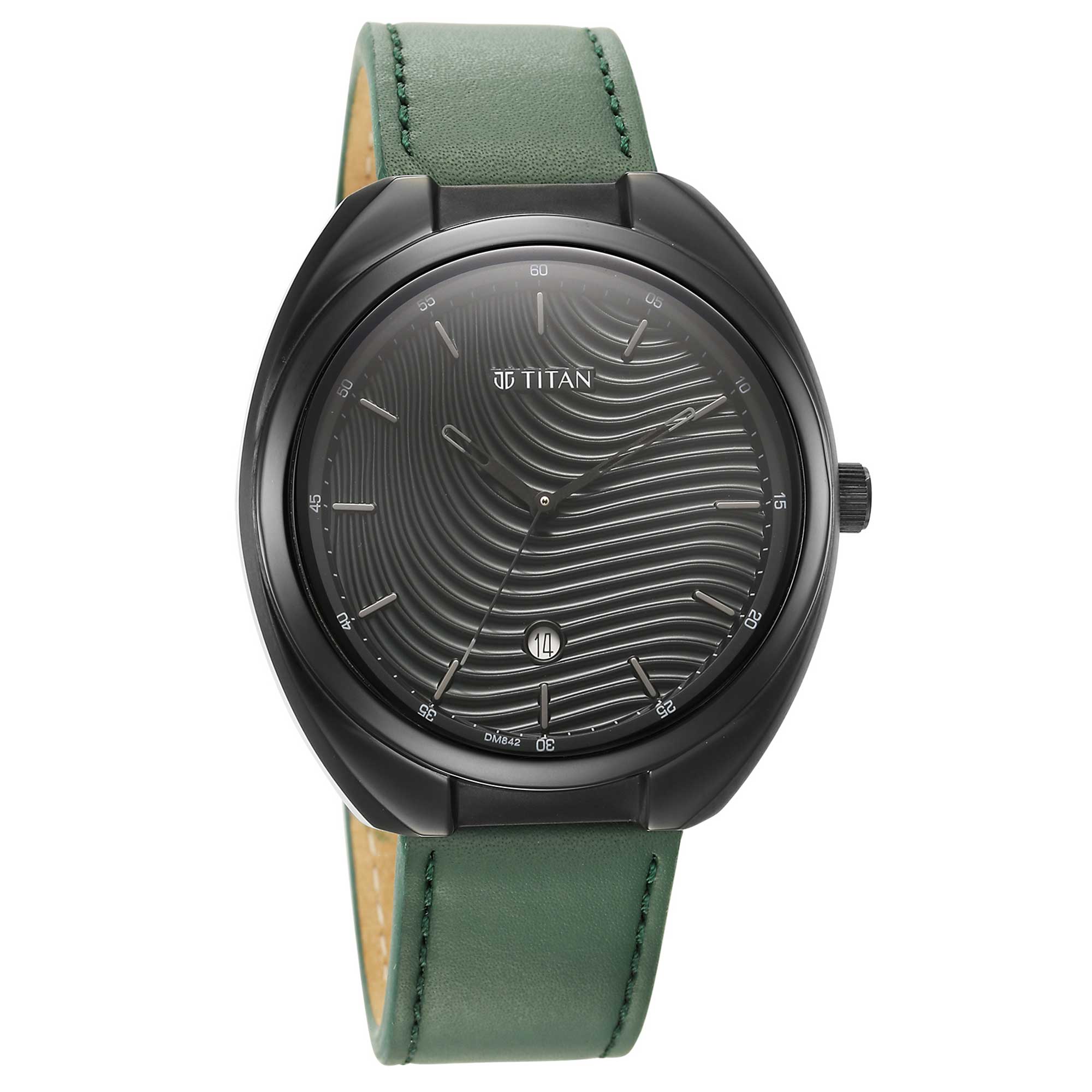 Titan Bolt Analog Men's Watch, Black Dial Green Leather Strap, 1887NL01 - view 2