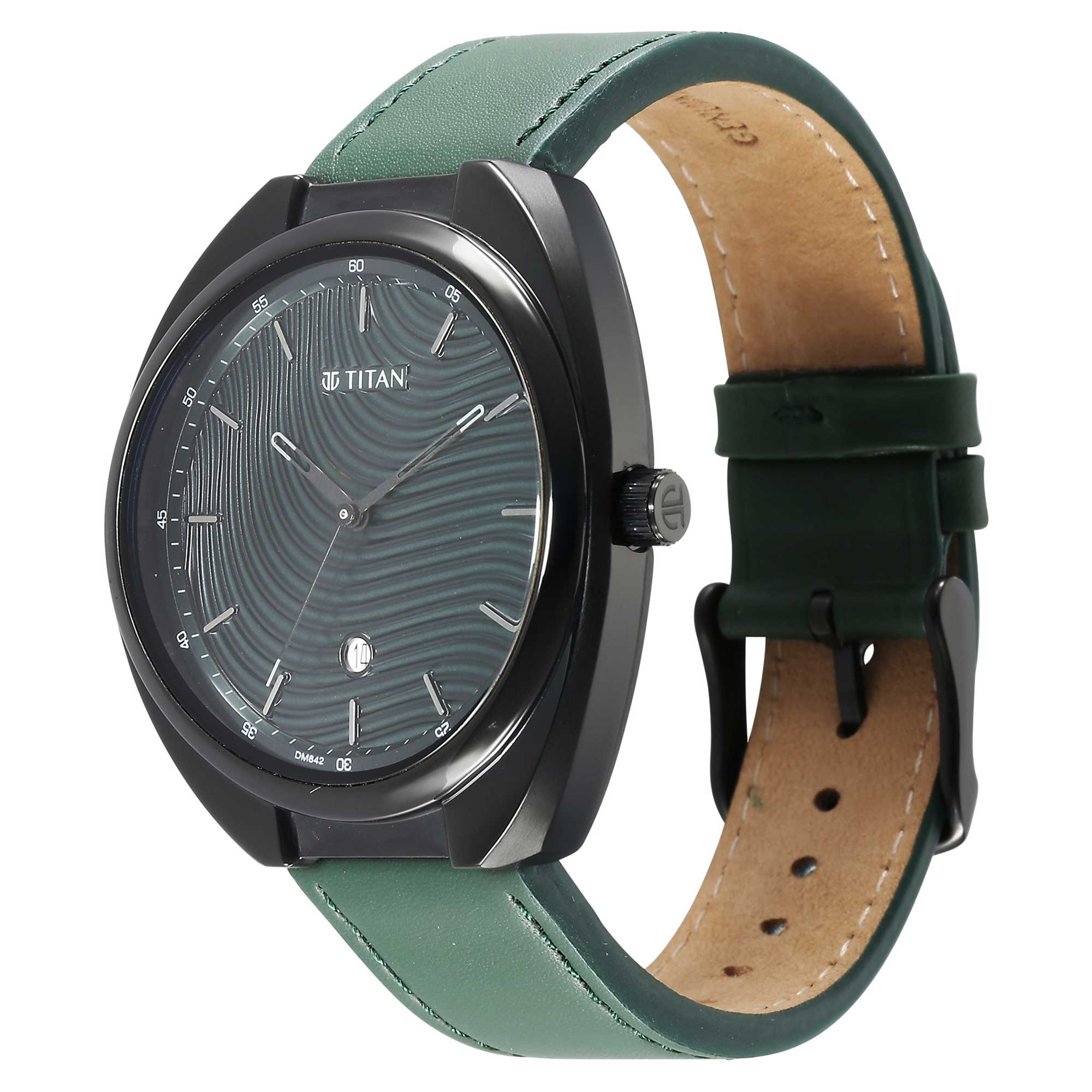Titan Bolt Analog Men's Watch, Black Dial Green Leather Strap, 1887NL01 - view 3