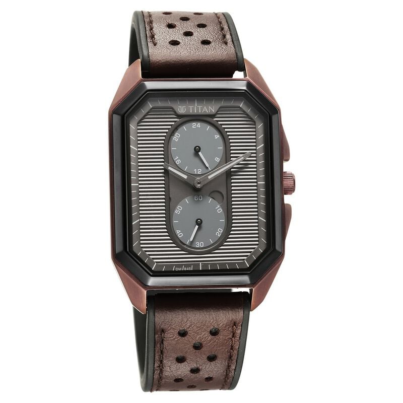 Titan Men's Multifunction Watch Anthracite Dial With Brown Leather Strap, 1888KP02