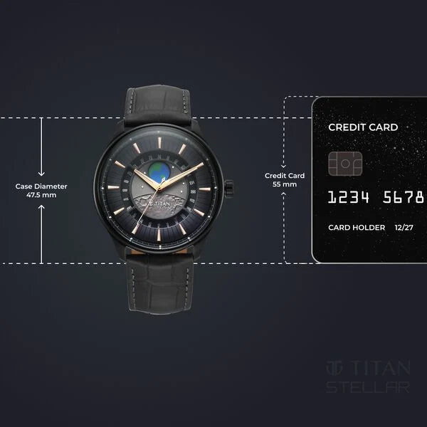 Titan Stellar Analog Men's Watch with black dial and Black metal strap, 1890NL01