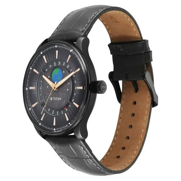 Titan Stellar Analog Men's Watch with black dial and Black metal strap, 1890NL01