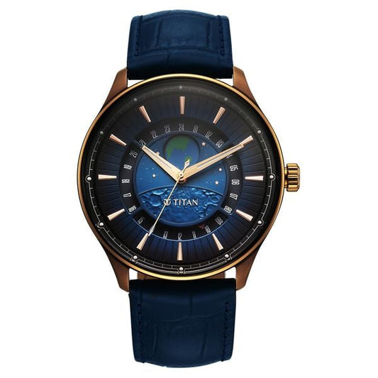 Titan, Men's, Analog Watch, Blue Dial, with Leather Band, TI-1890QL01