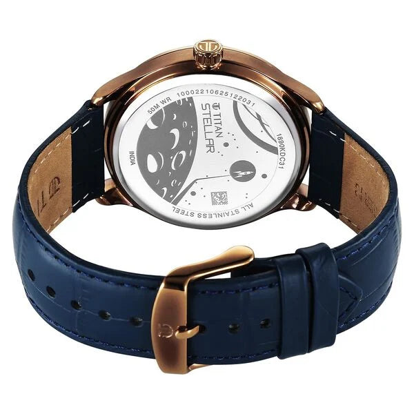 Titan Stellar Analog Men's Watch with Earth Disc and Blue Dial with Blue Leather Strap, 1890QL01