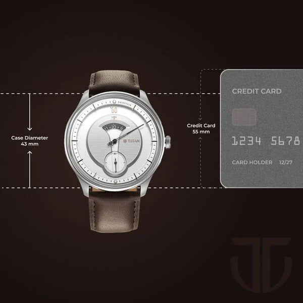 Titan Quartet Men's Watch Analog Silver Dial With Brown Leather Strap, 1890SL01