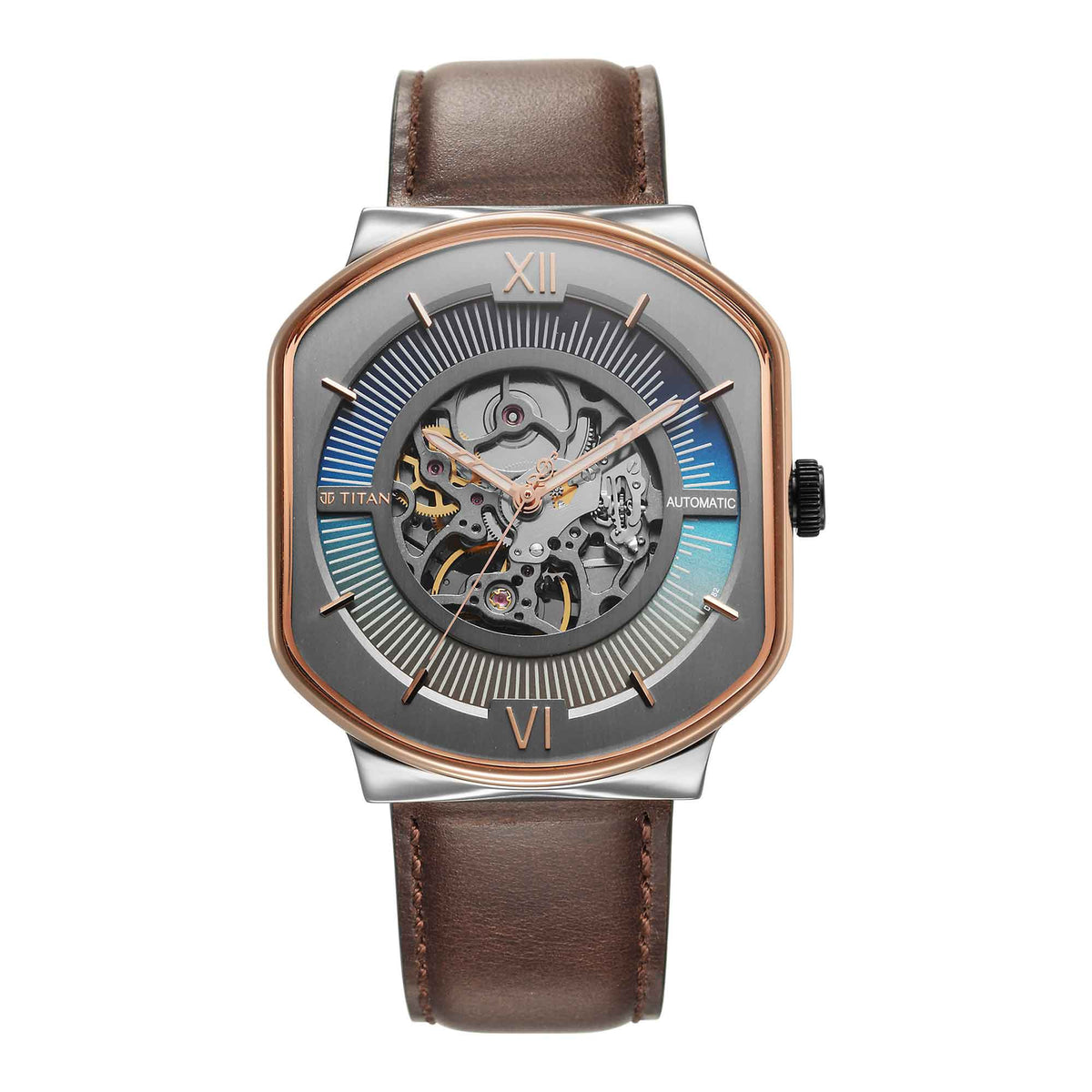 Titan Techno Beats Men's Automatic Watch Analog Anthracite Dial With Brown Leather Strap, 1893KL01