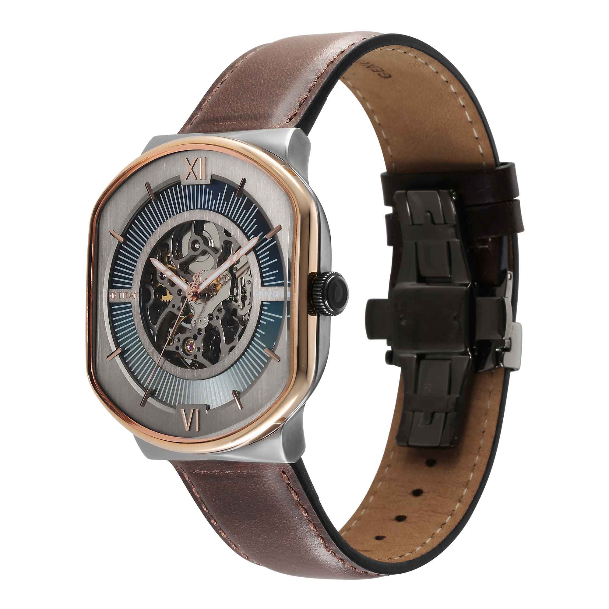 Titan Techno Beats Men's Automatic Watch Analog Anthracite Dial With Brown Leather Strap, 1893KL01