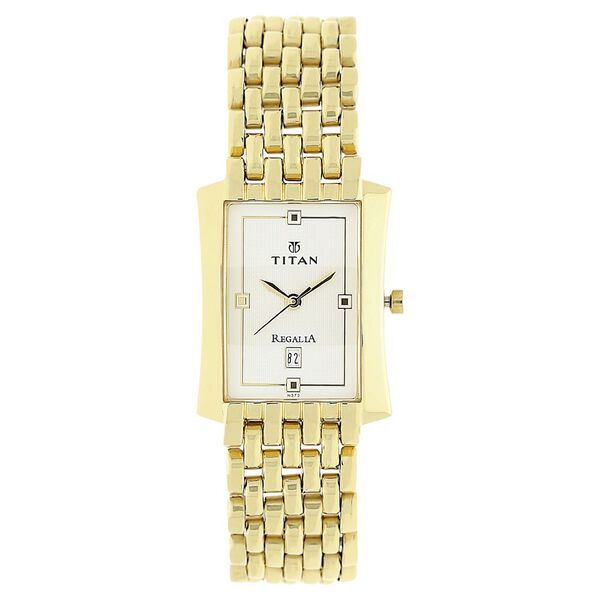 Titan Men's Watch Analog White Dial with Gold Stainless Steel Band, 1927YM04