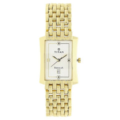 Titan Men's Watch Analog White Dial with Gold Stainless Steel Band, 1927YM04