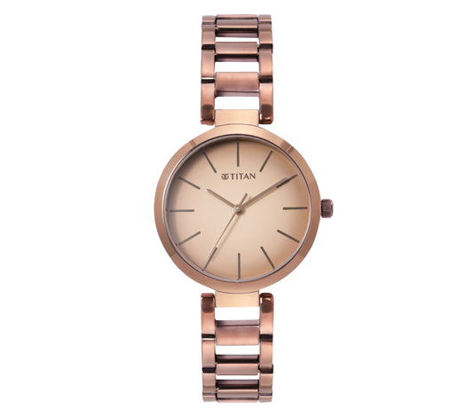 Titan, Women, Analog, Watch, Beige Dial, Stainless steel Strap, 2480QM01