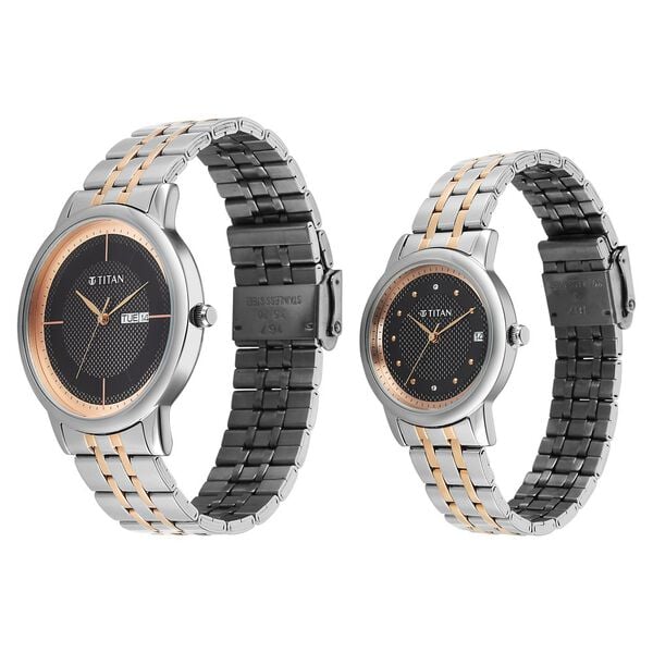 Titan, Unisex, Analog Watch, Black Dial, with Stainless Steel Band, TI-1967KM01P
