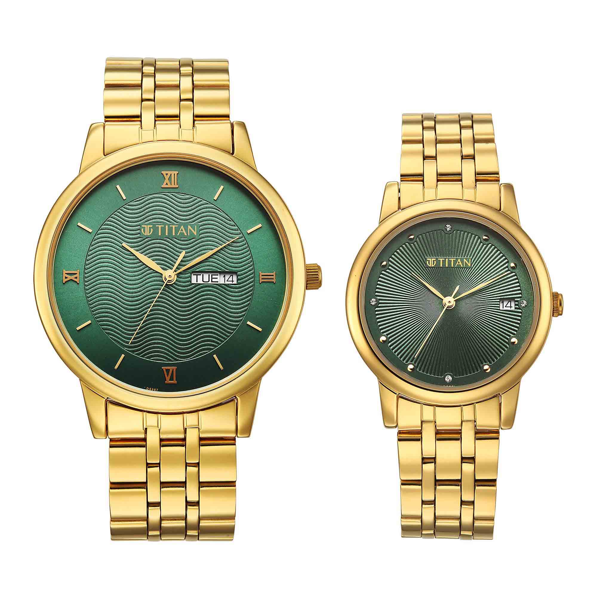 Titan, Unisex, Analog Watch, Gold Dial, with Stainless Steel Band, TI-1967YM01P