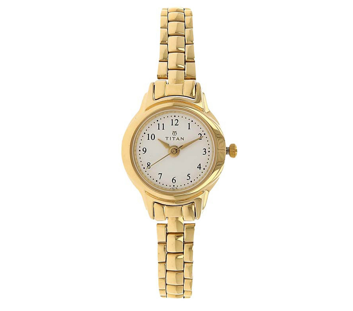 Titan Women's Watch Karishma Collection Analog, White Dial Gold Stainless Strap, 2401YM01