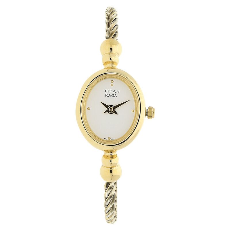 Titan Raga Women's Watch Analog White Dial With Gold Stainless Steel Band, 197YM04