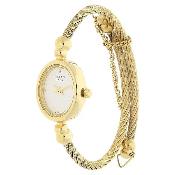 Titan Raga Women's Watch Analog White Dial With Gold Stainless Steel Band, 197YM04