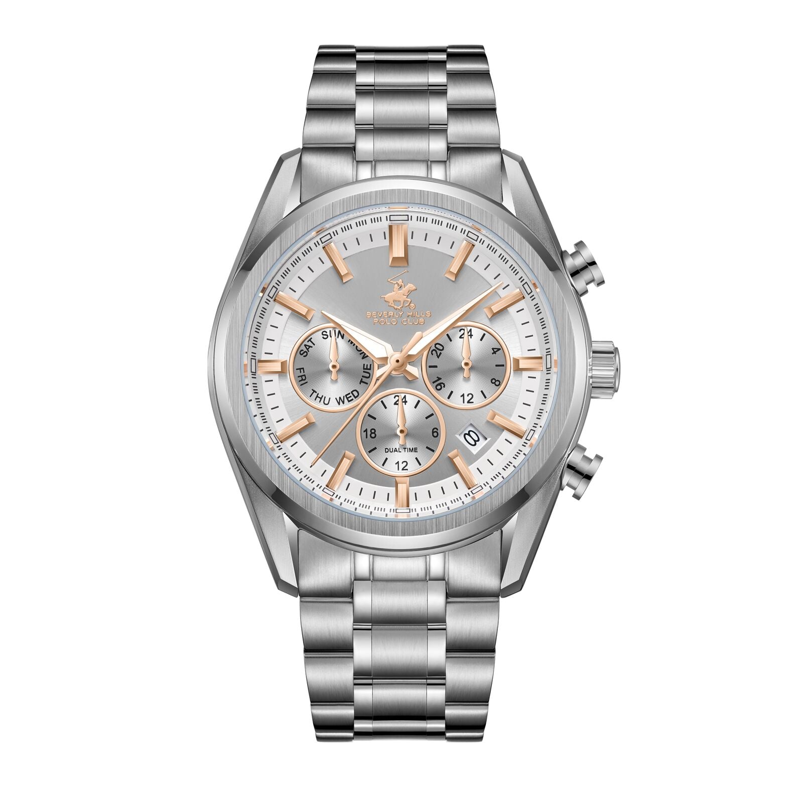 Beverly Hills Polo Club Men's Watch Analog Silver Dial with Silver Stainless Steel Band, BP3698X.330