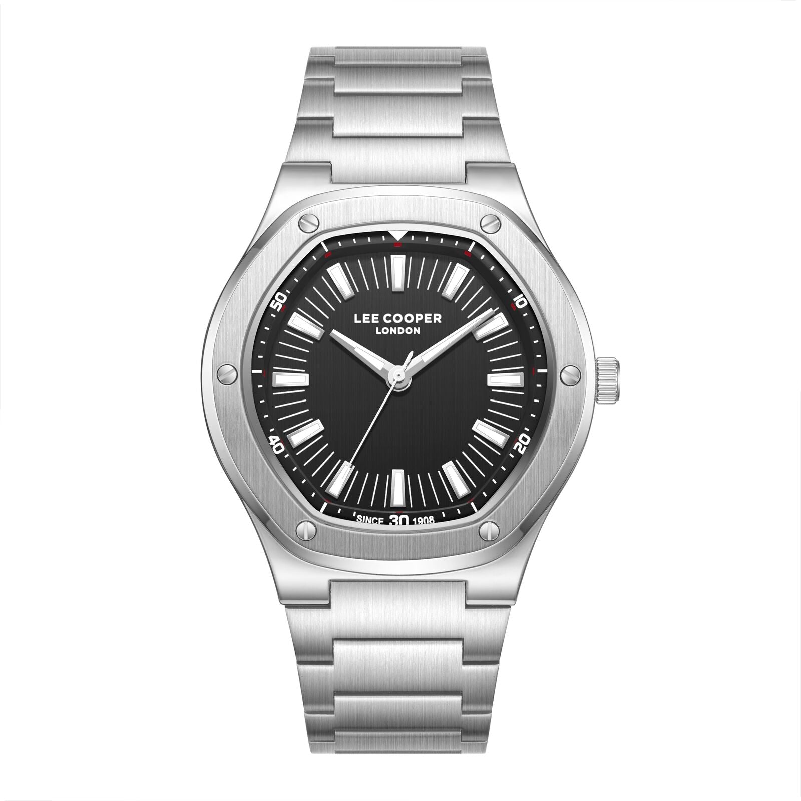 Lee Cooper Men's Watch Analog Black Dial with Silver Stainless Steel Band, LC08145.350