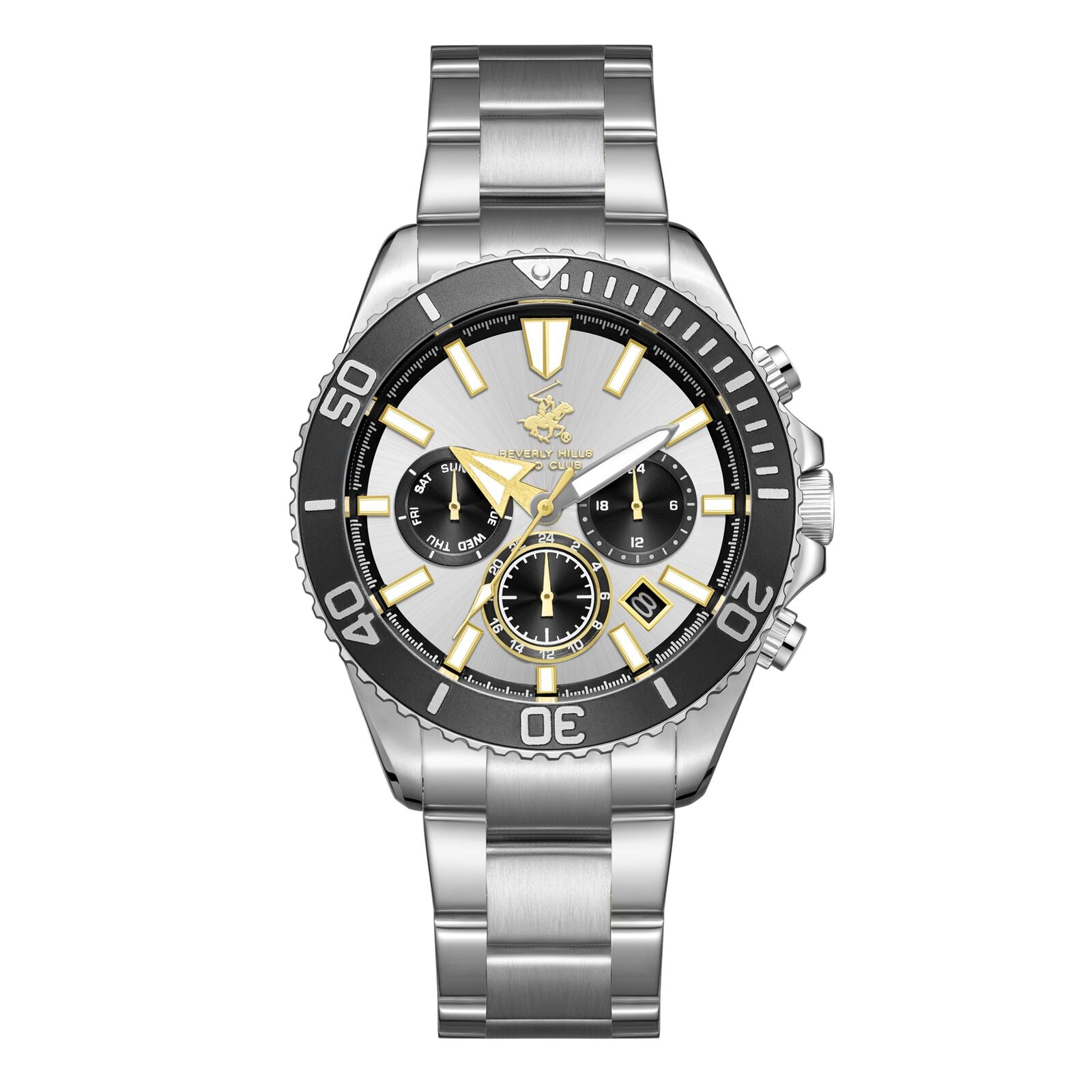 Beverly Hills Polo Club Men's Automatic Watch Analog Silver Dial with Silver Stainless Steel Band, BP3712X.330