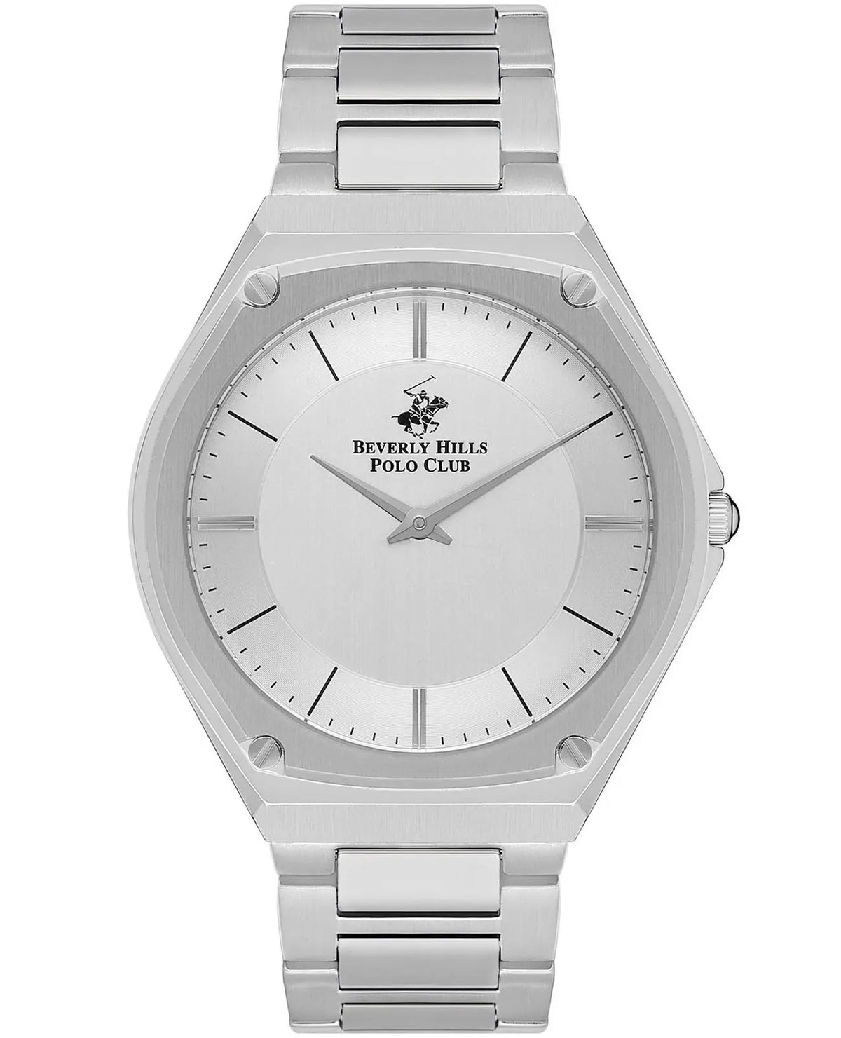 Beverly Hills Polo Club Men's Watch, Analog, Silver Dial, Silver Stainless Steel Strap, BP3545X.330