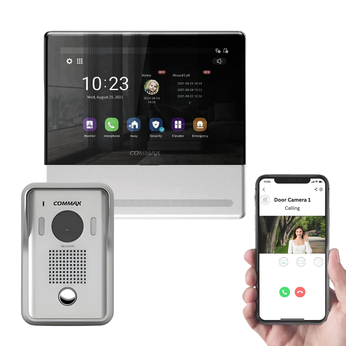 Commax Smart View IP Video Monitor 7" Connectable with PoE Switch + IP Door Bell Camera, CIP-70QPT-W.CIP-D20YS